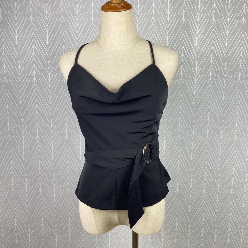 URBAN OUTFITTERS Black Cowl Neck top with built-in belt. NWT - Picture 2 of 10